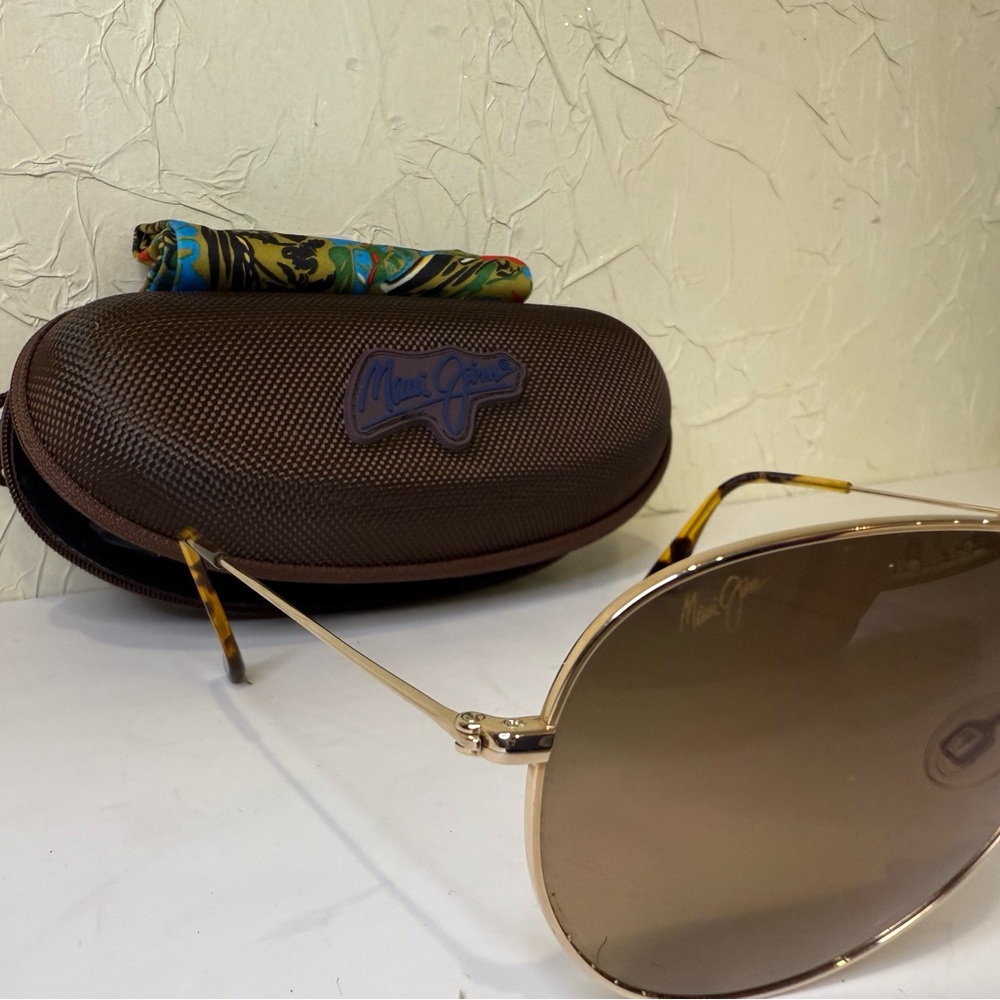 Maui Jim Gold and Brown Aviator Sunglasses - Picture 3 of 5